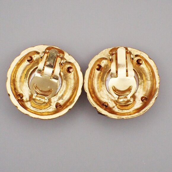 CHANEL Round Button Imitation Pearl Rhinestone Earrings Clip-On Gold GHW - Picture 6 of 10